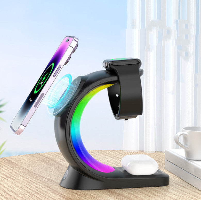 4 in 1 Magnetic Wireless Charging Station for iPhone Watch and AirPods with Atmosphere Light