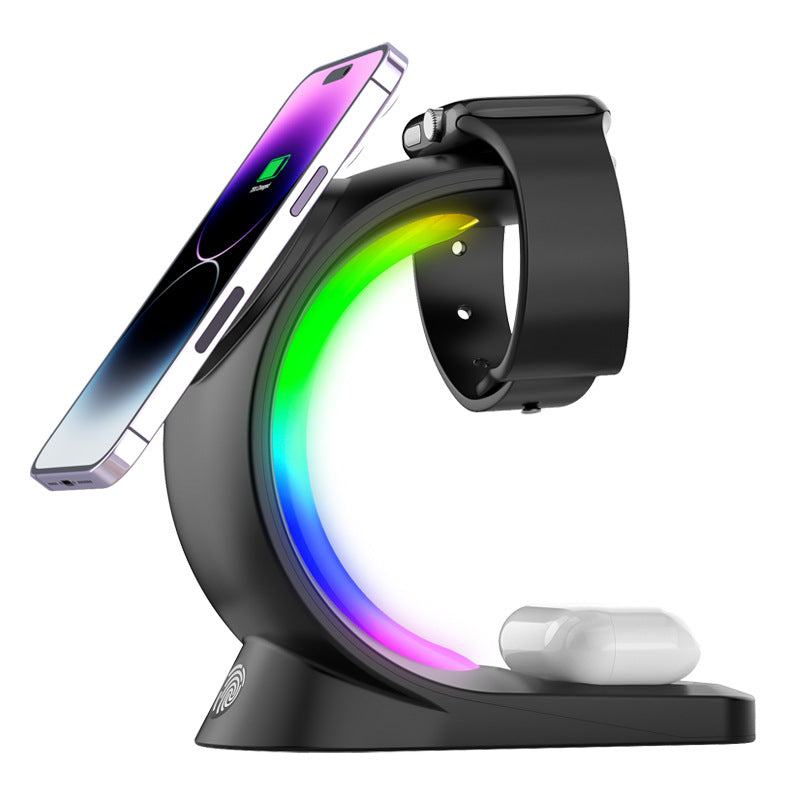 4 in 1 Magnetic Wireless Charging Station for iPhone Watch and AirPods with Atmosphere Light